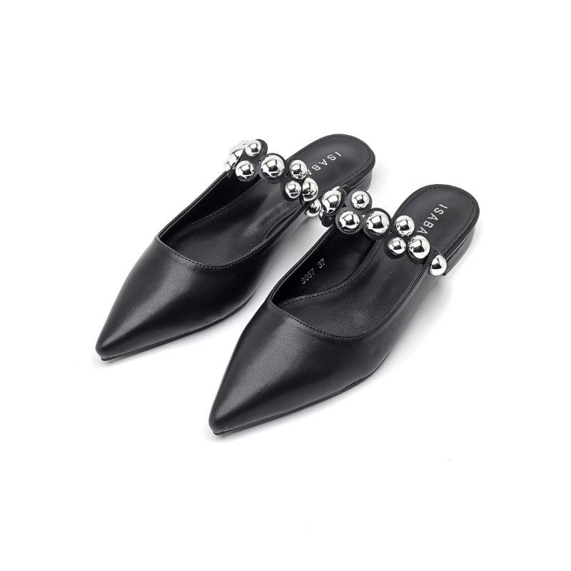 ITALIA Flade Spidse Mules  M. Dekorativ Rem - Sort