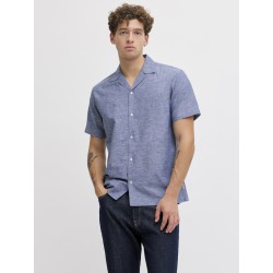 JJ REBEL Moss Sunny kortærmet hør skjorte - Faded Denim