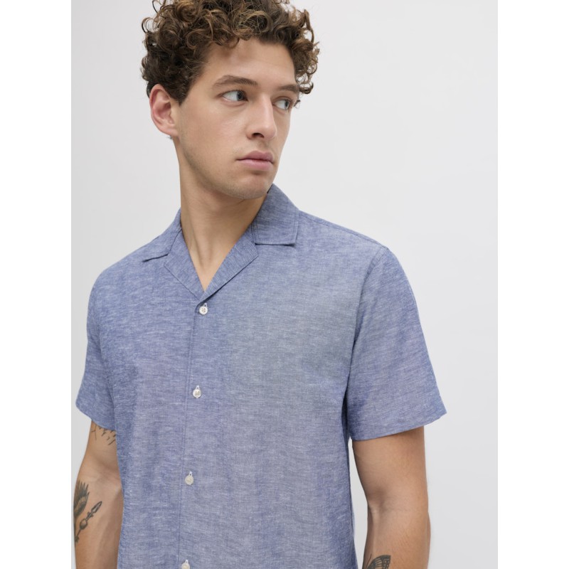 JJ REBEL Moss Sunny kortærmet hør skjorte - Faded Denim