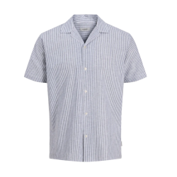 JJ REBEL Moss Sunny kortærmet hør skjorte - Navy Blazer