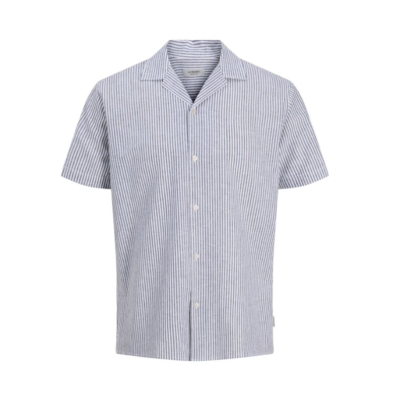 JJ REBEL Moss Sunny kortærmet hør skjorte - Navy Blazer