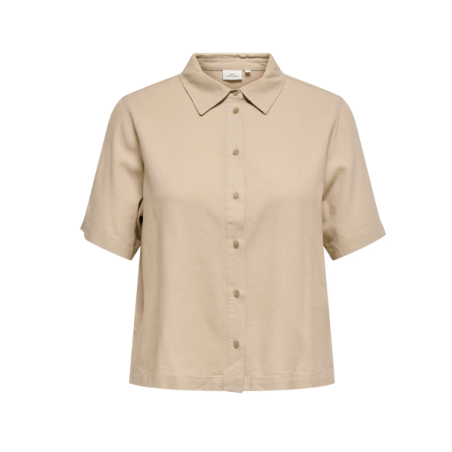 ONLY CARMAKOMA Goa kortærmet hør skjorte - Oxford Tan