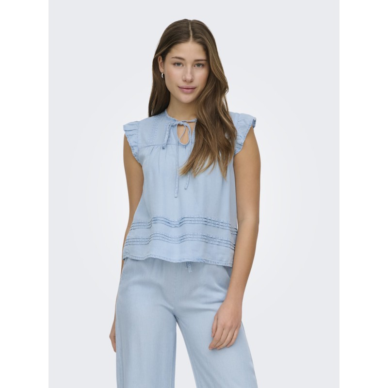 ONLY Charis Life kortærmet top - Light Blue Denim