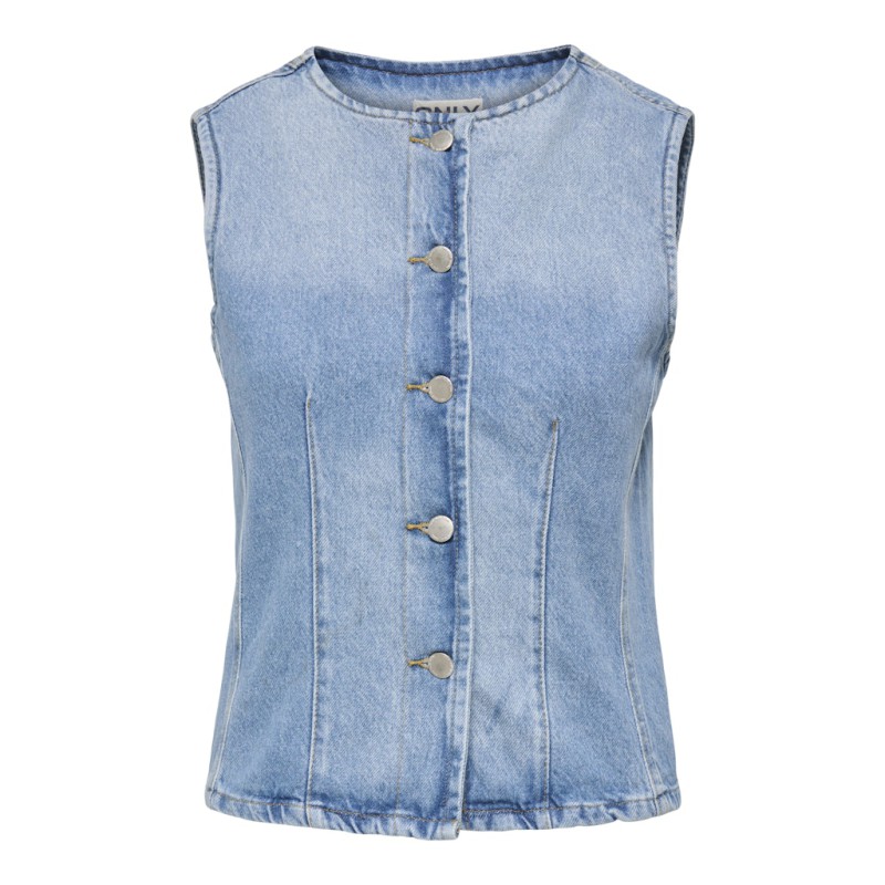 ONLY Aya kortærmet denim vest - Light Blue Denim