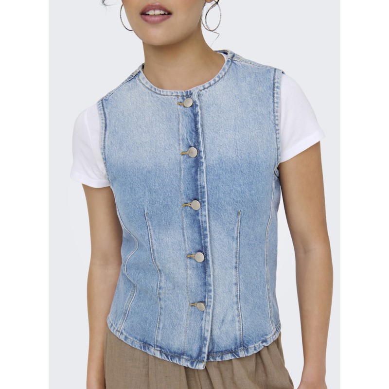 ONLY Aya kortærmet denim vest - Light Blue Denim