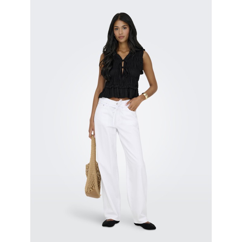 ONLY Goa kortærmet hør top - Black