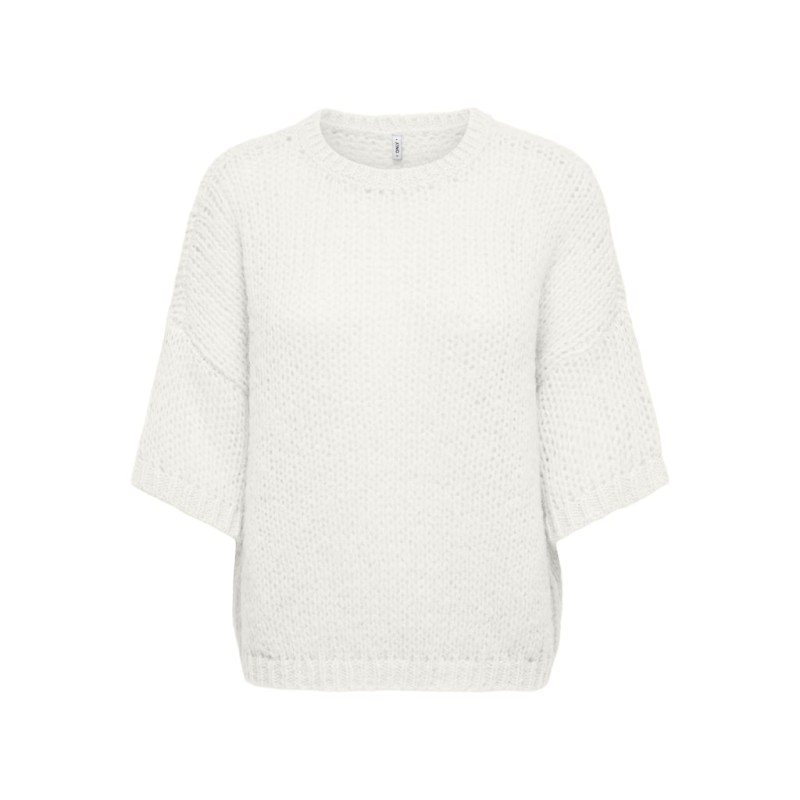 ONLY Nordic kortærmet strik bluse - Cloud Dancer