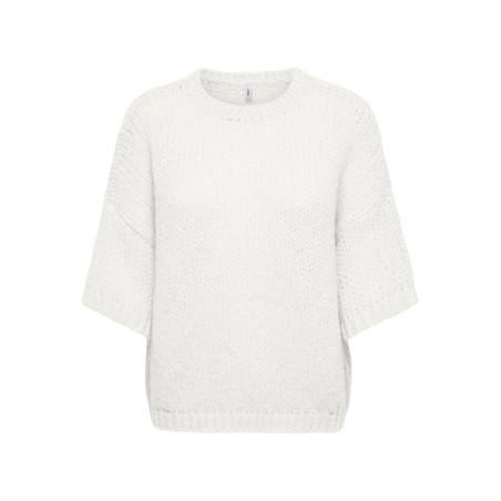 ONLY Nordic kortærmet strik bluse - Cloud Dancer