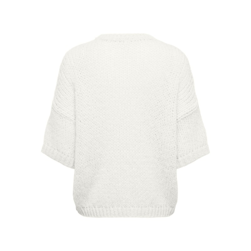 ONLY Nordic kortærmet strik bluse - Cloud Dancer