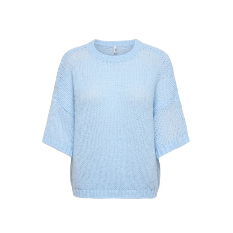 ONLY Nordic kortærmet strik bluse - Cashmere Blue