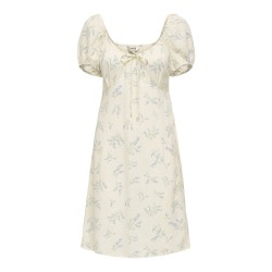 ONLY Lyrida kortærmet hør kjole - Bright White