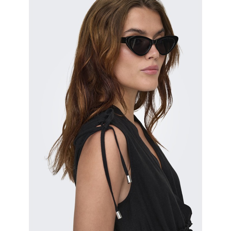 ONLY Goa kortærmet hør kjole - Black