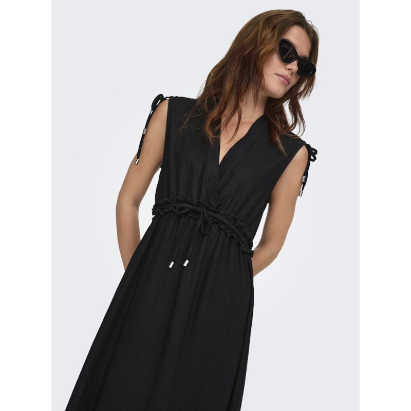 ONLY Goa kortærmet hør kjole - Black