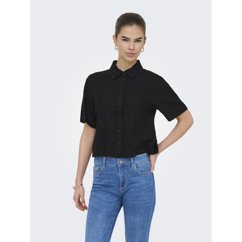 ONLY Goa kortærmet hør skjorte - Black