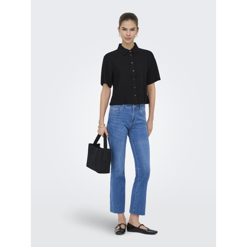 ONLY Goa kortærmet hør skjorte - Black