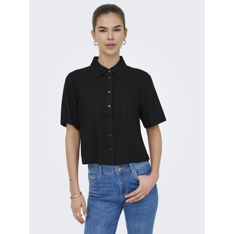 ONLY Goa kortærmet hør skjorte - Black