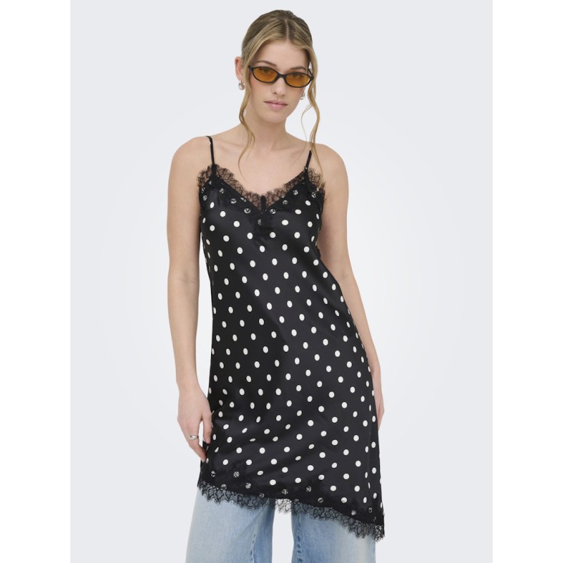 ONLY Bella Strop Satin blonde kjole - Black w. dot