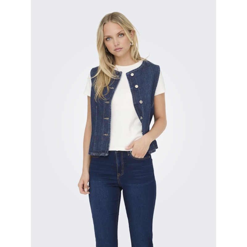 ONLY Aya kortærmet denim vest - Dark Blue Denim