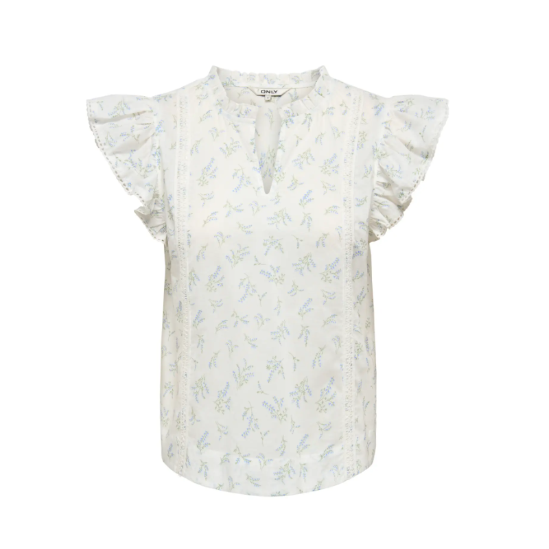 ONLY Tea-Idris Kortærmet Flæse Top - Cloud Dancer / Wild Bundles