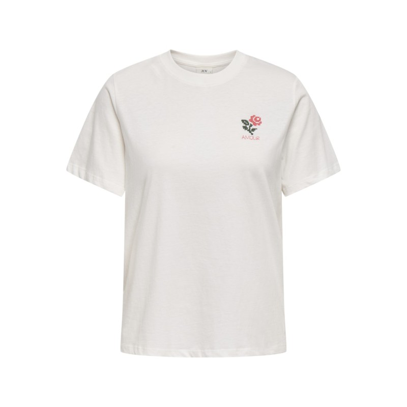 JDY Pisa Kortærmet Broderi T-shirt - Cloud Dancer