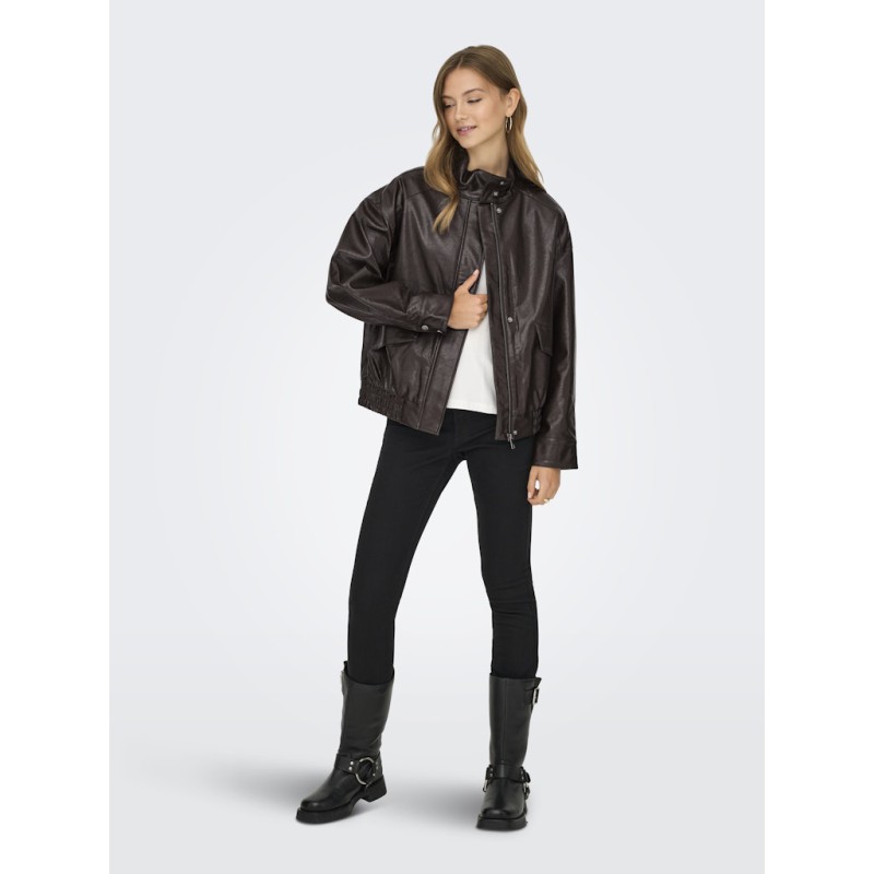 ONLY Julia Faux Leather bomber jakke - Chocolate Torte