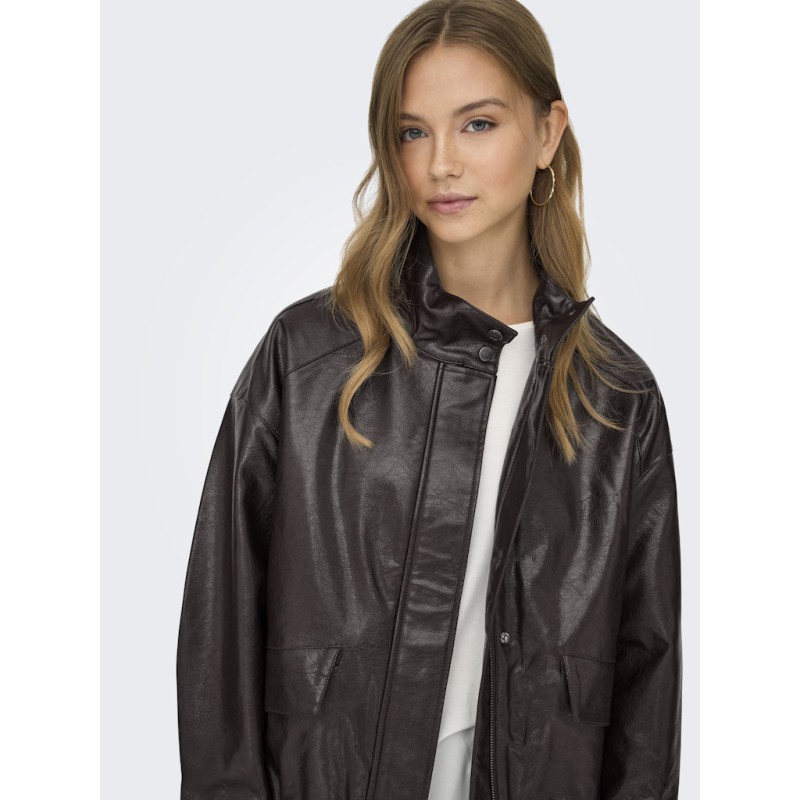 ONLY Julia Faux Leather bomber jakke - Chocolate Torte