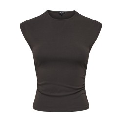 ONLY Mira kortærmet Ruching top - Black Coffee