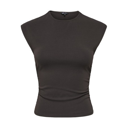 ONLY Mira kortærmet Ruching top - Black Coffee