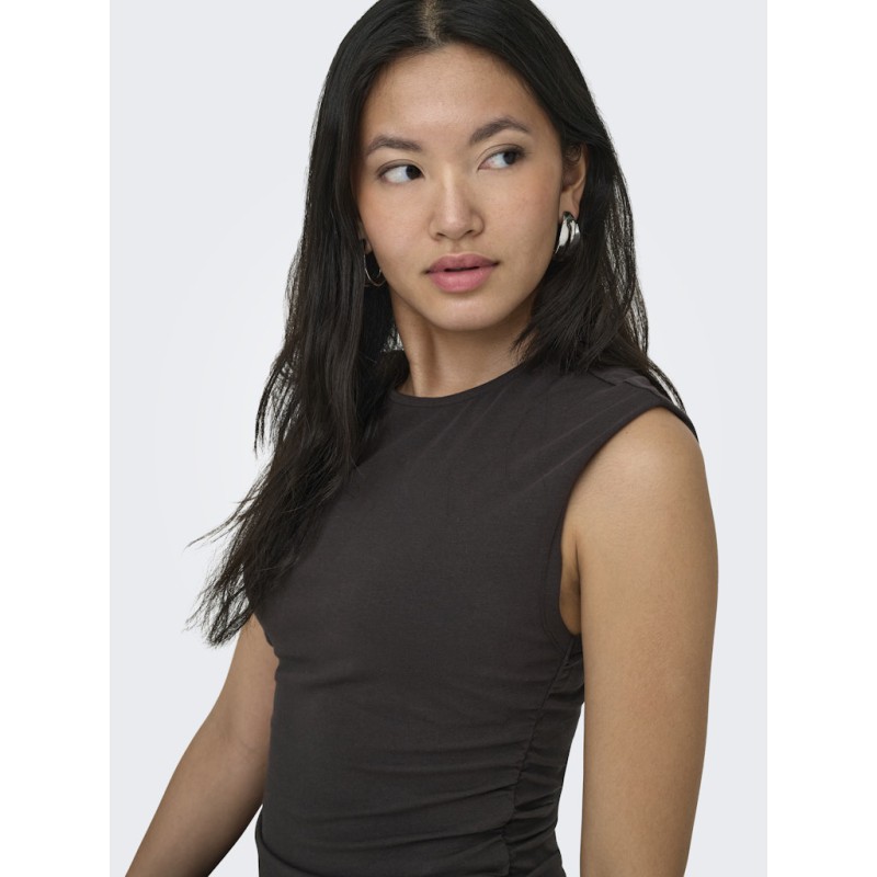 ONLY Mira kortærmet Ruching top - Black Coffee
