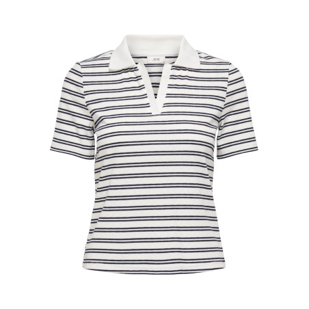JDY Helga Kortærmet Rib Polo Top - Cloud Dancer