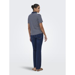JDY Helga Kortærmet Rib Polo Top - Navy Blazer
