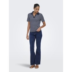 JDY Helga Kortærmet Rib Polo Top - Navy Blazer