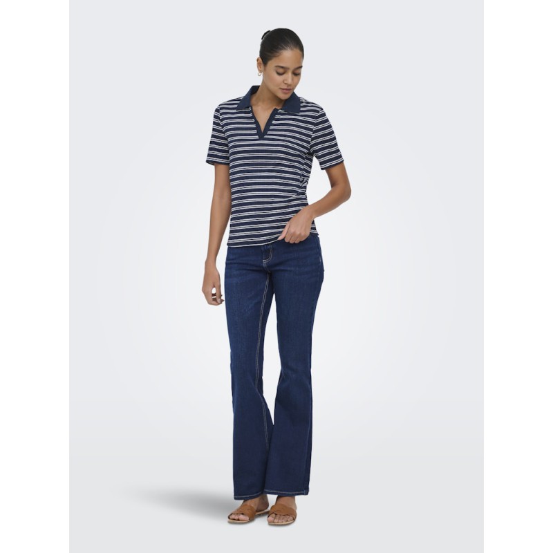 JDY Helga Kortærmet Rib Polo Top - Navy Blazer