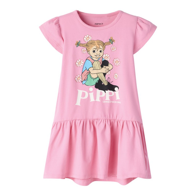 NAME IT MINI Amea kortærmet Pippi kjole - Pink Drink