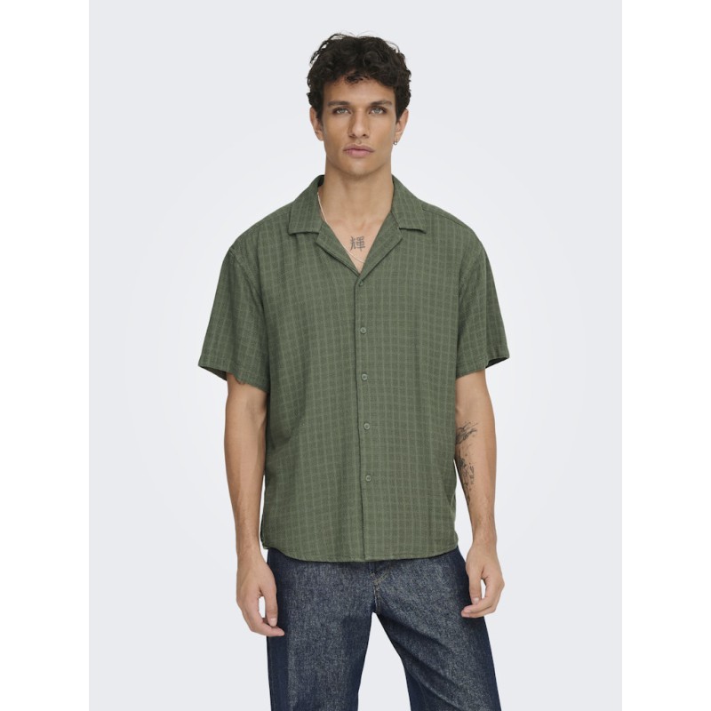 ONLY & SONS Latham kortærmet hør resort skjorte - Dusty Olive