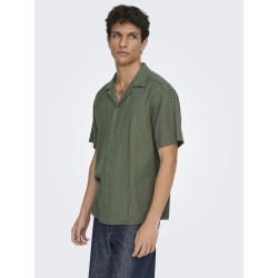 ONLY & SONS Latham kortærmet hør resort skjorte - Dusty Olive