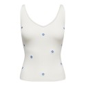 JDY Nanna S/L Broderet Strik Top - Cloud Dancer / Forget me not