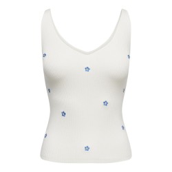 JDY Nanna S/L Broderet Strik Top - Cloud Dancer / Forget me not