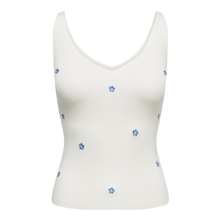 JDY Nanna S/L Broderet Strik Top - Cloud Dancer / Forget me not