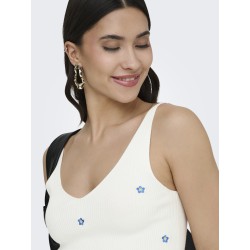 JDY Nanna S/L Broderet Strik Top - Cloud Dancer / Forget me not