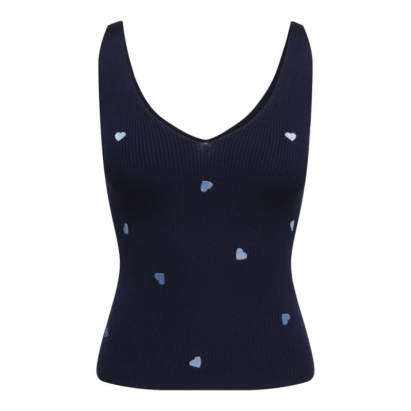 JDY Nanna S/L Broderet Strik Top - Black Iris / Kentucky