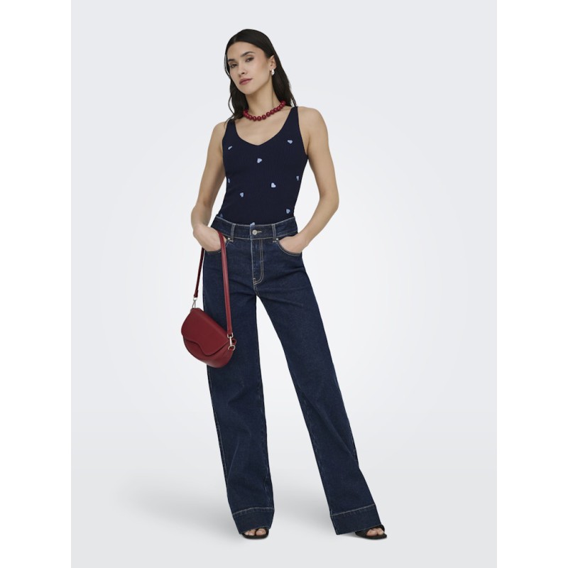 JDY Nanna S/L Broderet Strik Top - Black Iris / Kentucky