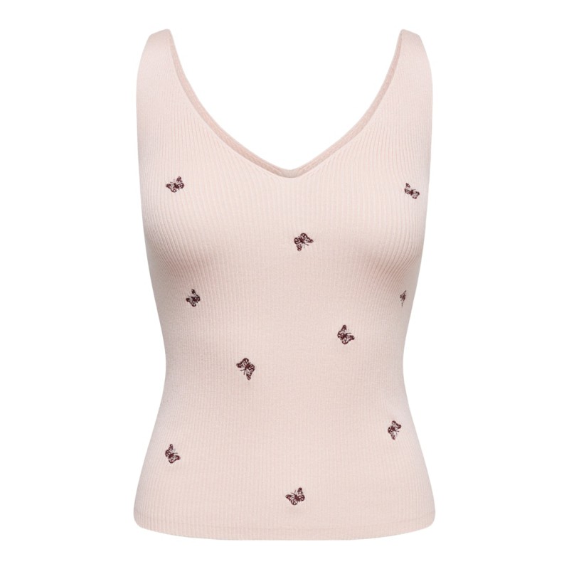 JDY Nanna S/L Broderet Strik Top - Pink Dogwood / Mauwe Wine