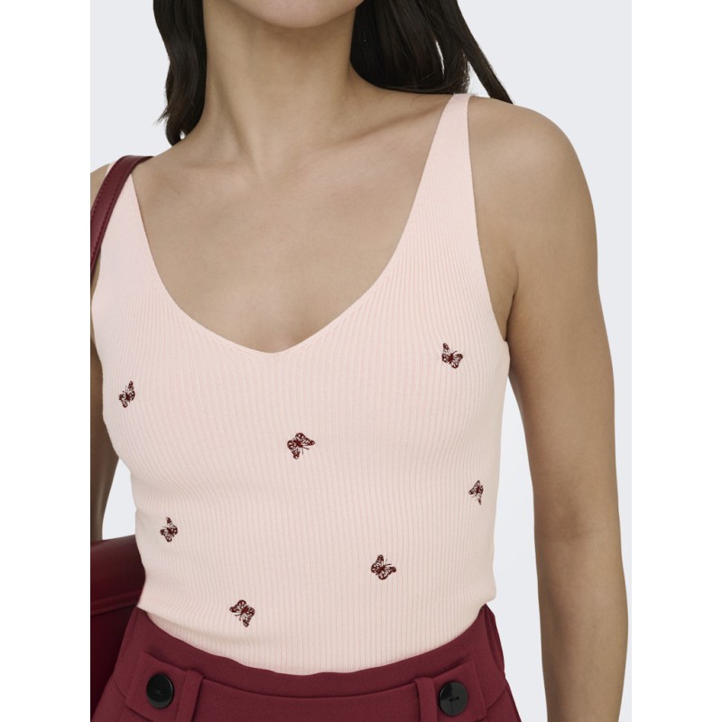 JDY Nanna S/L Broderet Strik Top - Pink Dogwood / Mauwe Wine