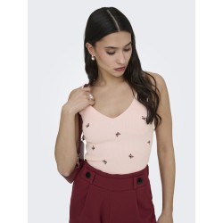 JDY Nanna S/L Broderet Strik Top - Pink Dogwood / Mauwe Wine