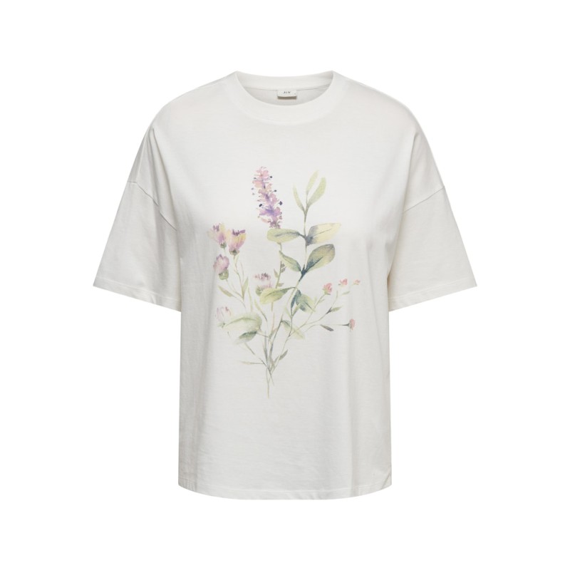 JDY Ninna Kortærmet Oversize Print T-shirt - Cloud Dancer / Art Fleur
