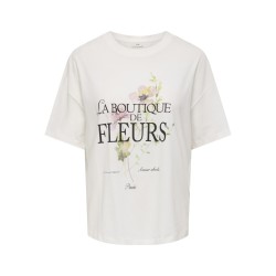 JDY Ninna Kortærmet Oversize Print T-shirt - Cloud Dancer / Botique