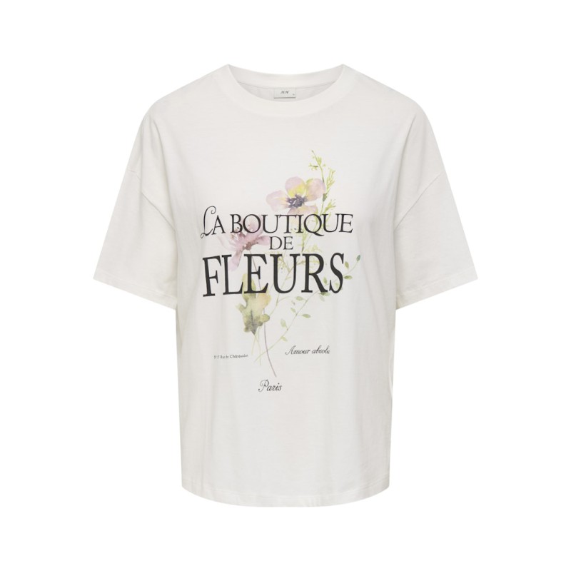 JDY Ninna Kortærmet Oversize Print T-shirt - Cloud Dancer / Botique