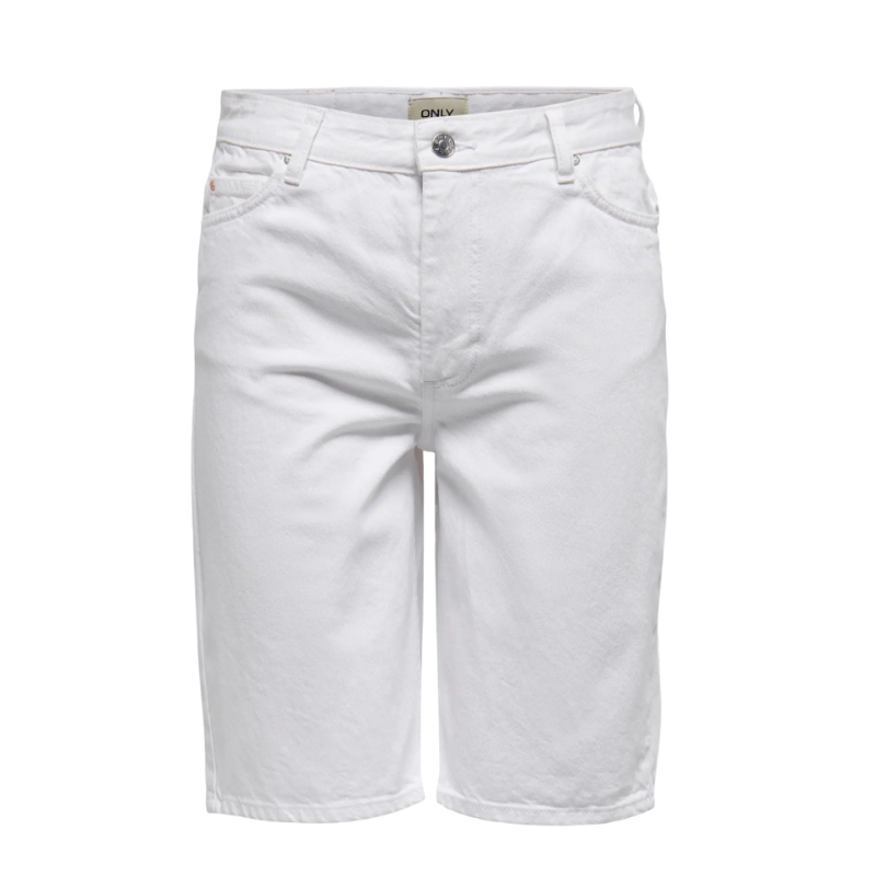 ONLY Sonny Højtaljede Brede Denim Shorts - Hvid