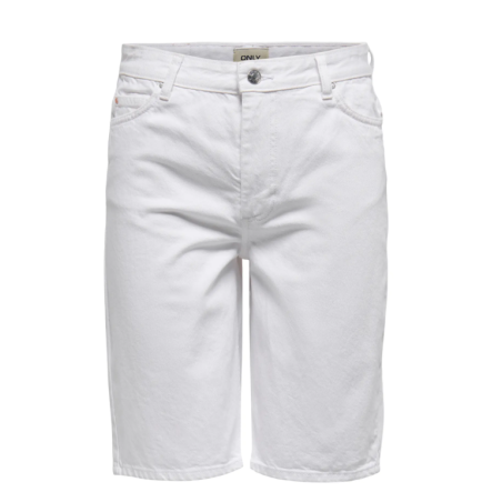 ONLY Sonny Højtaljede Brede Denim Shorts - Hvid